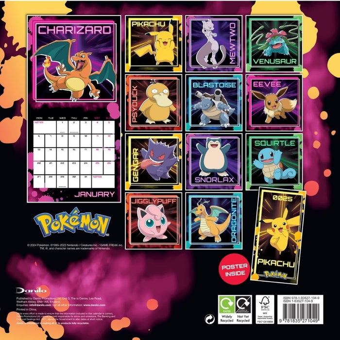 Pokemon Square Calendar 2025