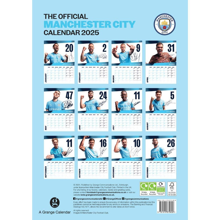 Manchester City FC A3 Calendar 2025