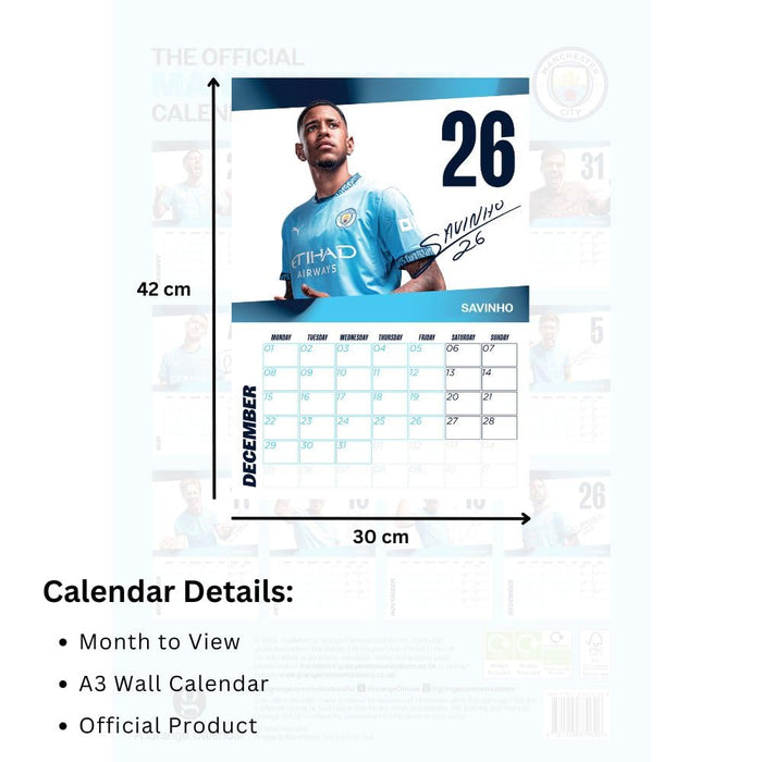 Manchester City FC A3 Calendar 2025